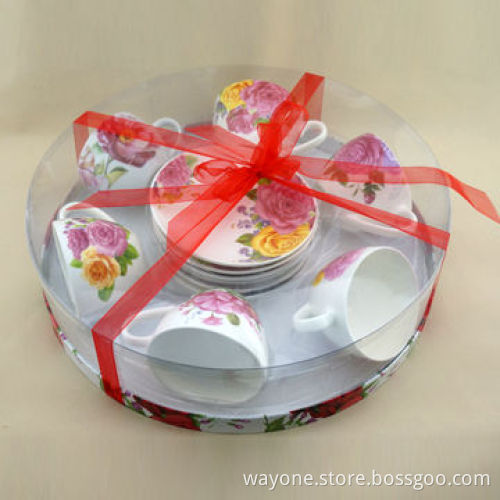 6-set 220cc Flower Motif Tea Cup and Saucer in a Gift Box, More Flower Designs to Choose From